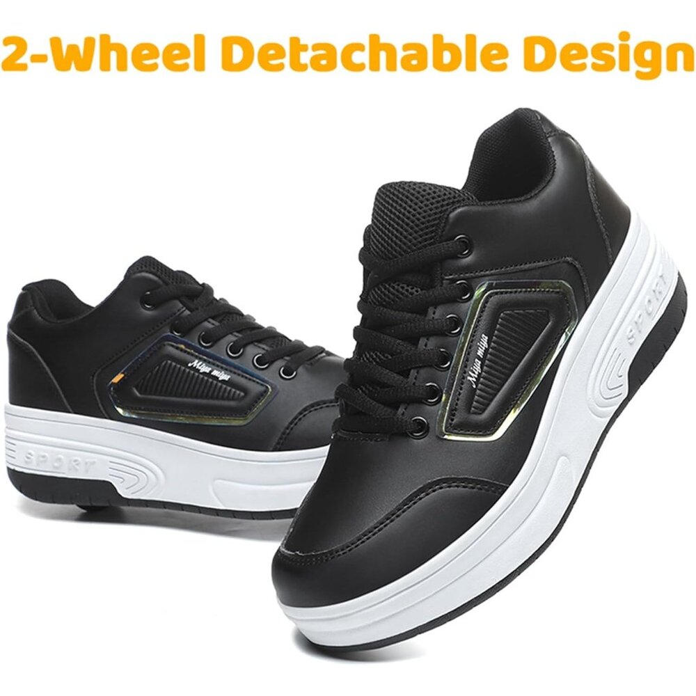 Kids Black Recharge Able Wheels Sneakers Fashion Roller Wheeled Skate Shoes - Picture 5 of 8